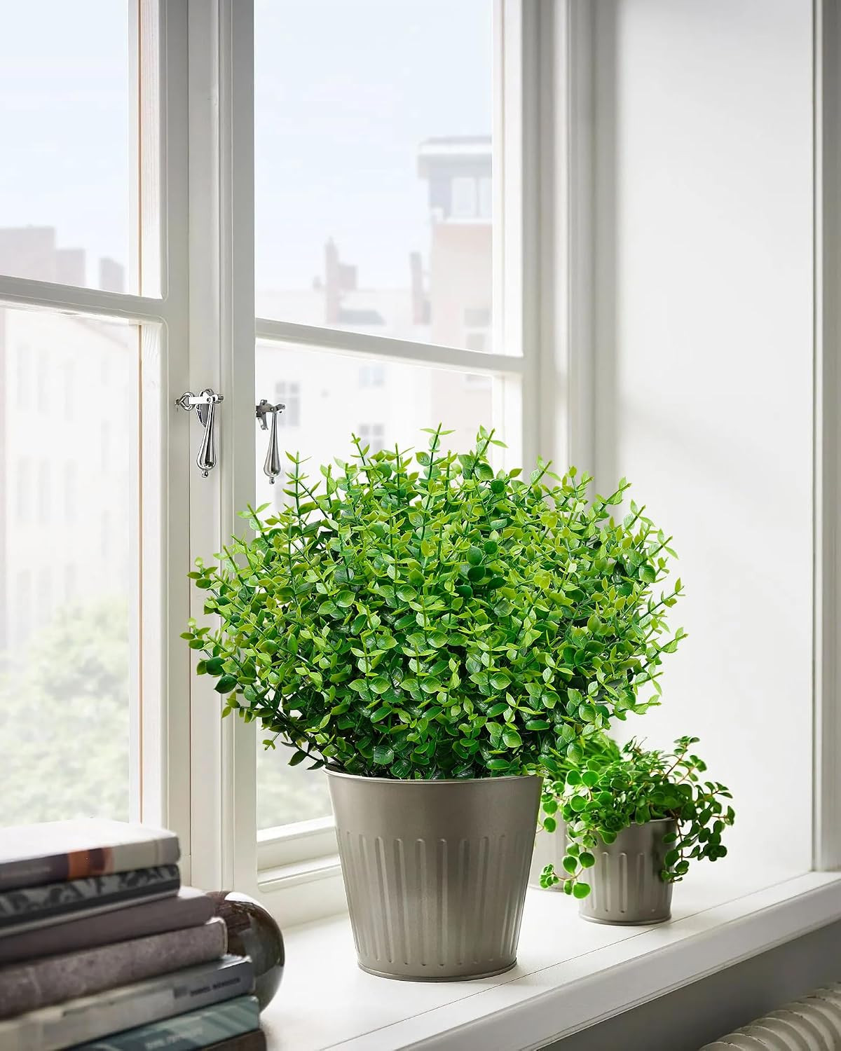 20 Bundles Artificial Greenery Boxwood Stems Outdoor UV Resistant, Fake Plastic
