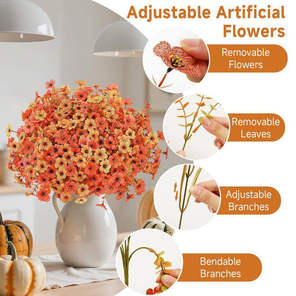 12.6 In. H Orange and Red Artificial Fall Mums Flowers with Faux Eucalyptus for