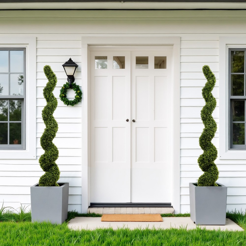 6FT Artificial Spiral Topiary Boxwood Trees Outdoor Garden Porch Decor 2Pcs