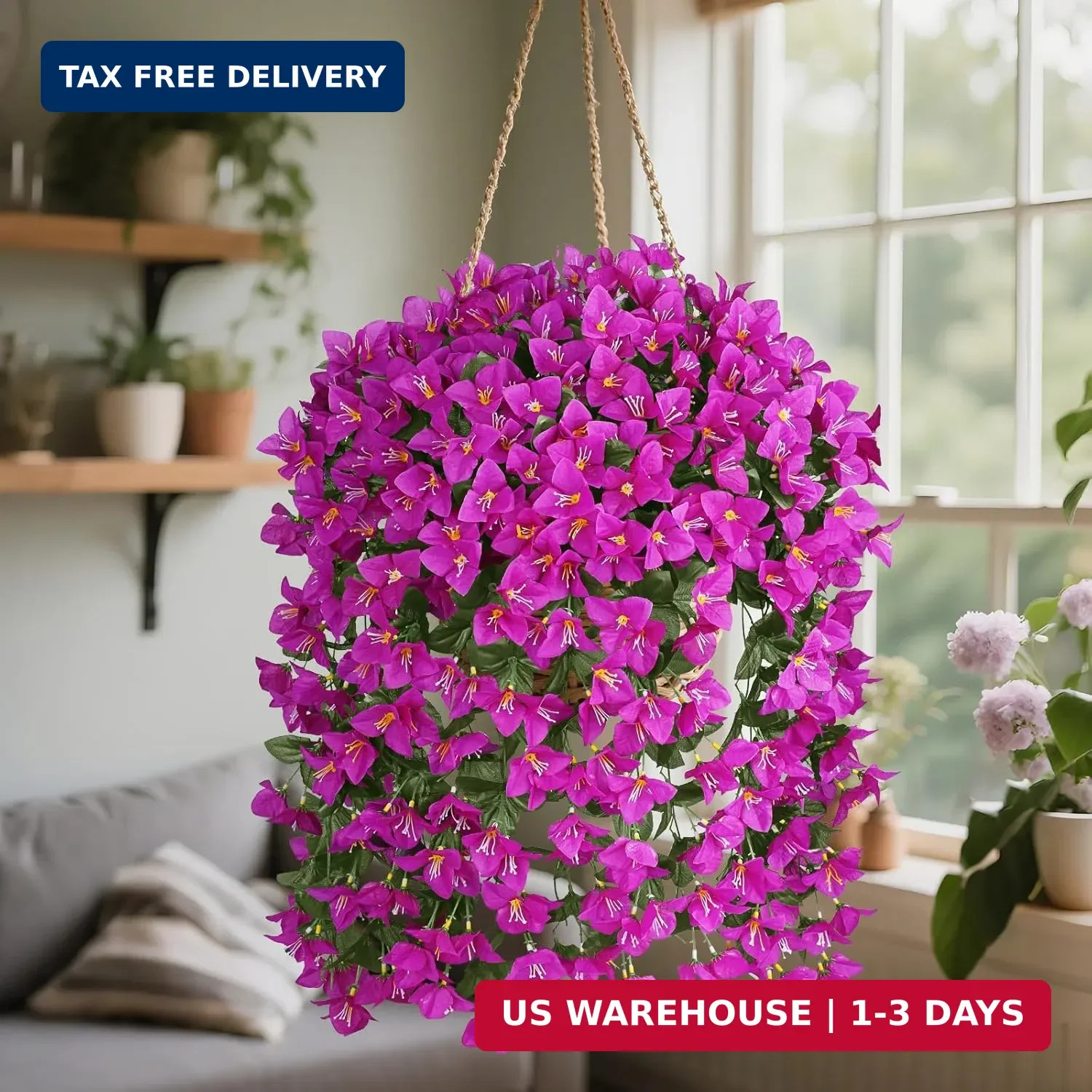 Artificial Bougainvillea Flowers Plants for Outdoors Decoration, 2 Pcs Faux Silk