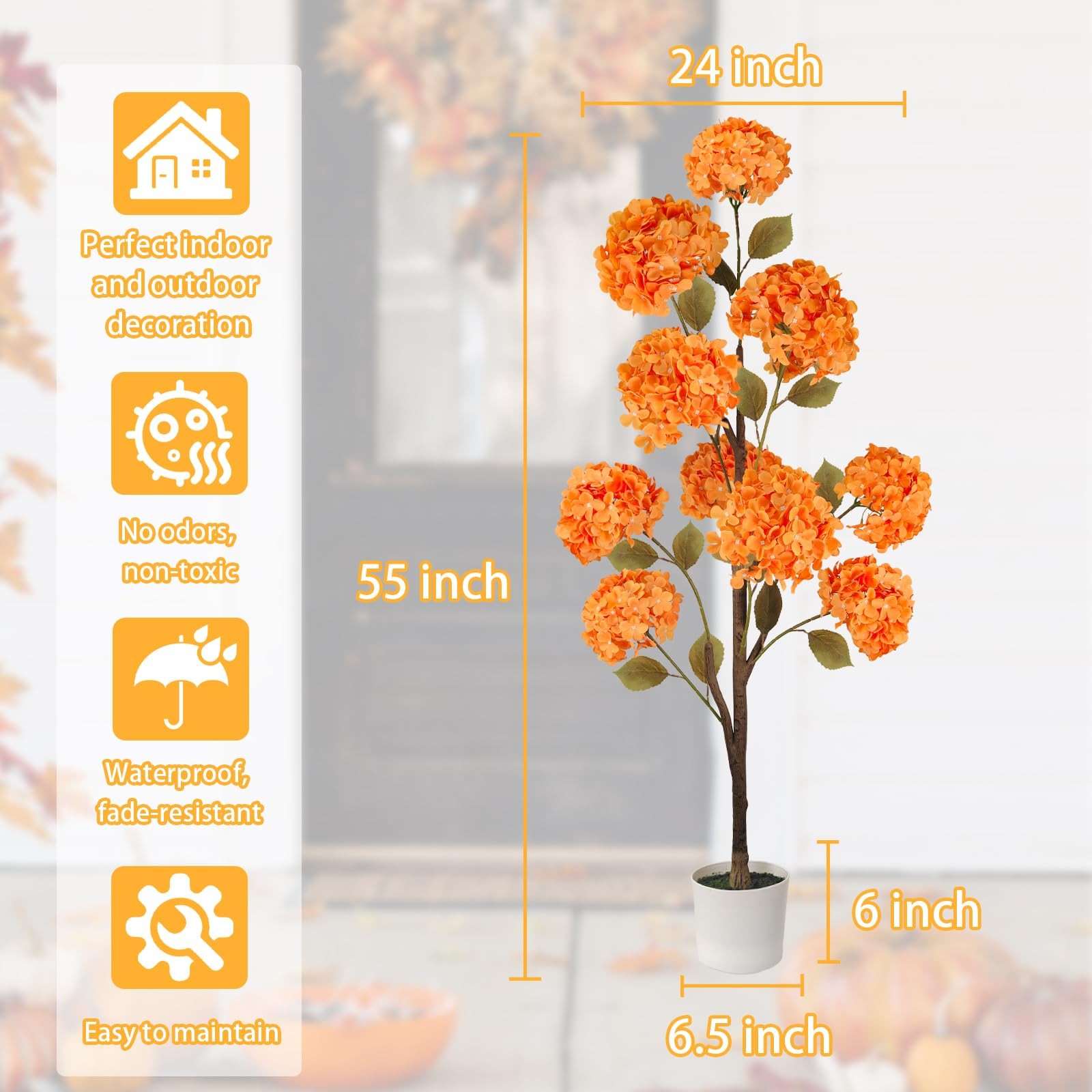 Artificial Hydrangea Tree, Fall Tree for Outdoor Indoor Porch Entryway, Orang…