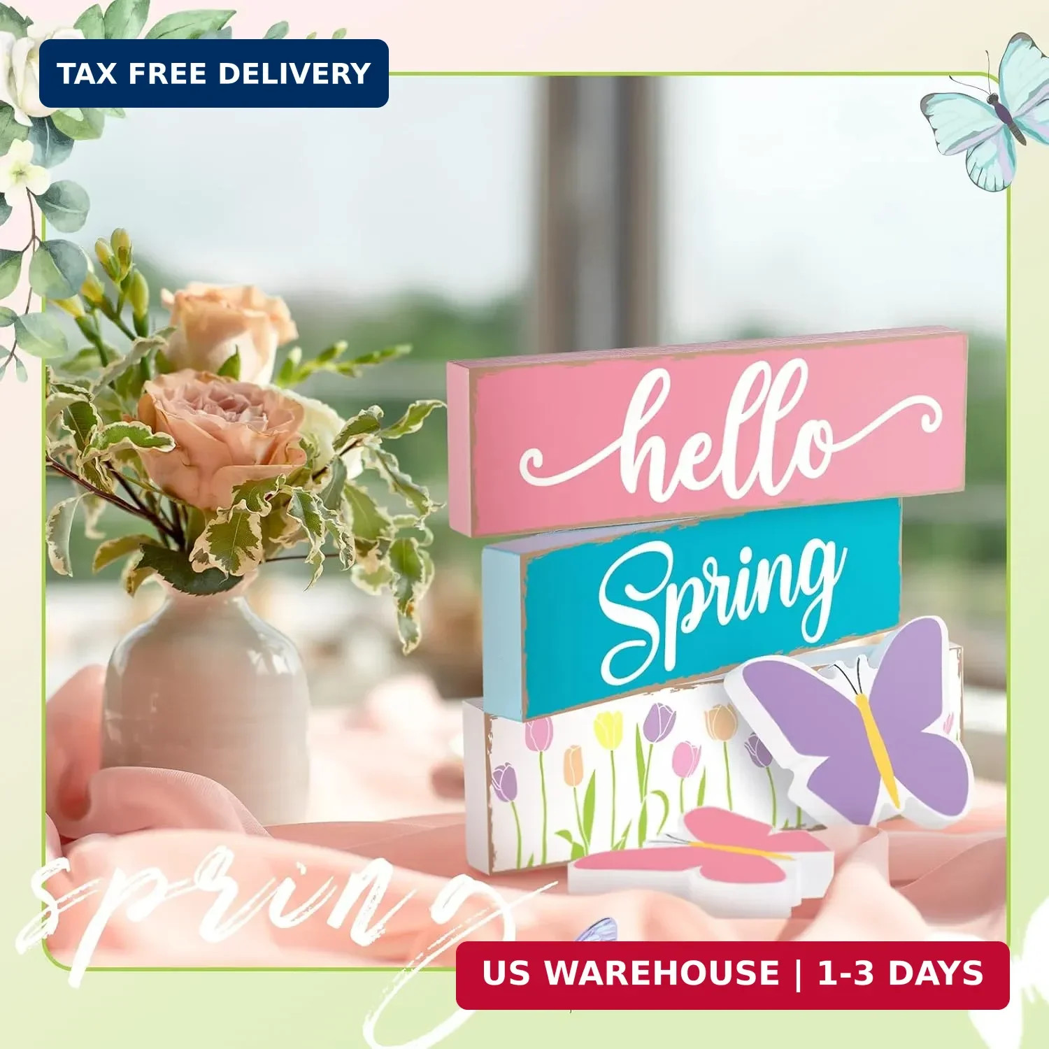 5 Pcs Hello Spring Table Centerpieces Decoration Farmhouse Spring Home House Dec