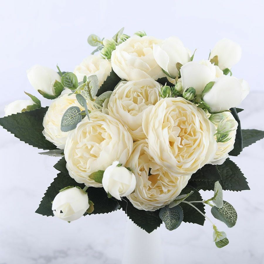 Rose Peony Bouquet Fake Flower Artificial Silk Floral Bridal Party Home Wedding
