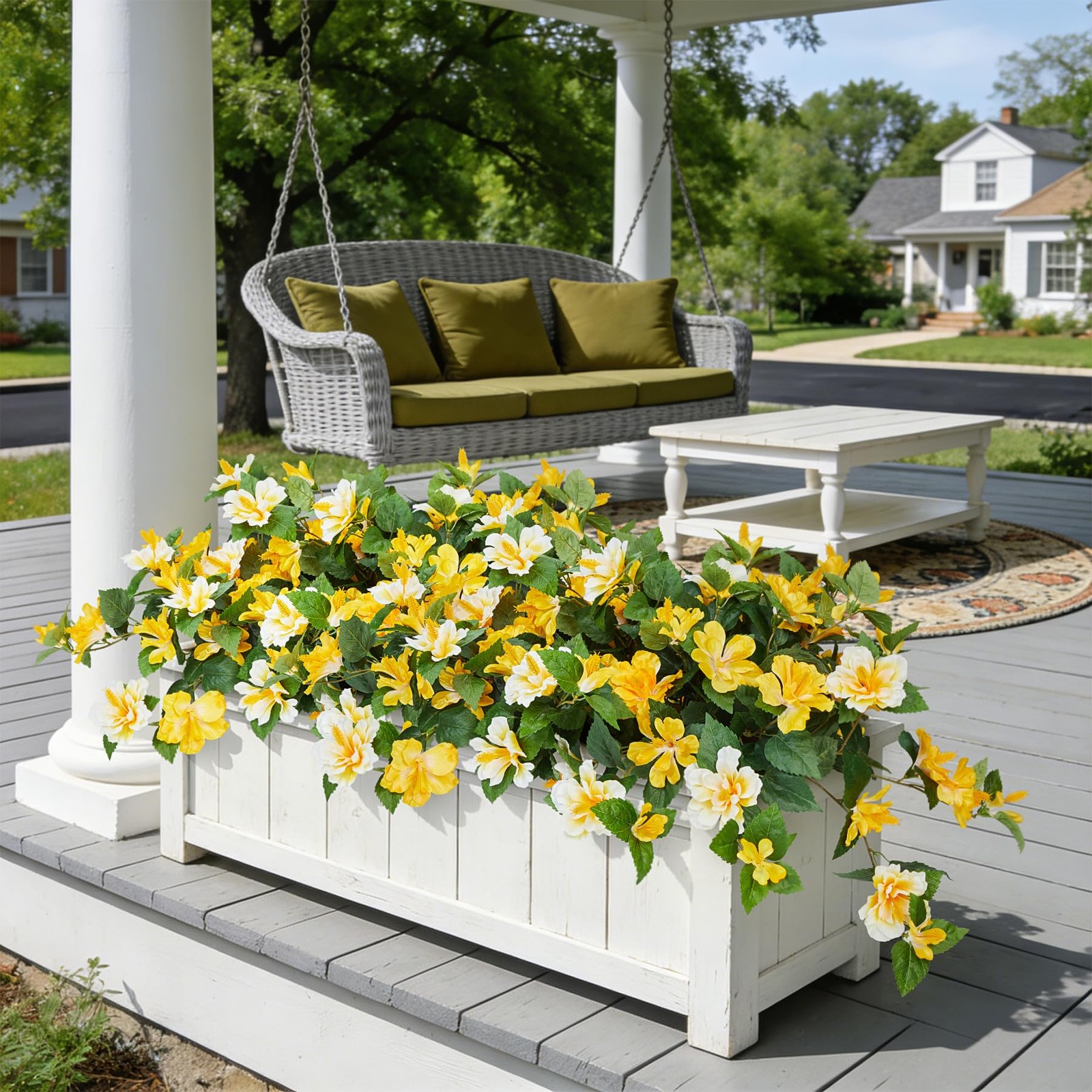 Artificial Flowers for Outdoors Indoors,2 Bunches Fake Hibiscus with Realisti…