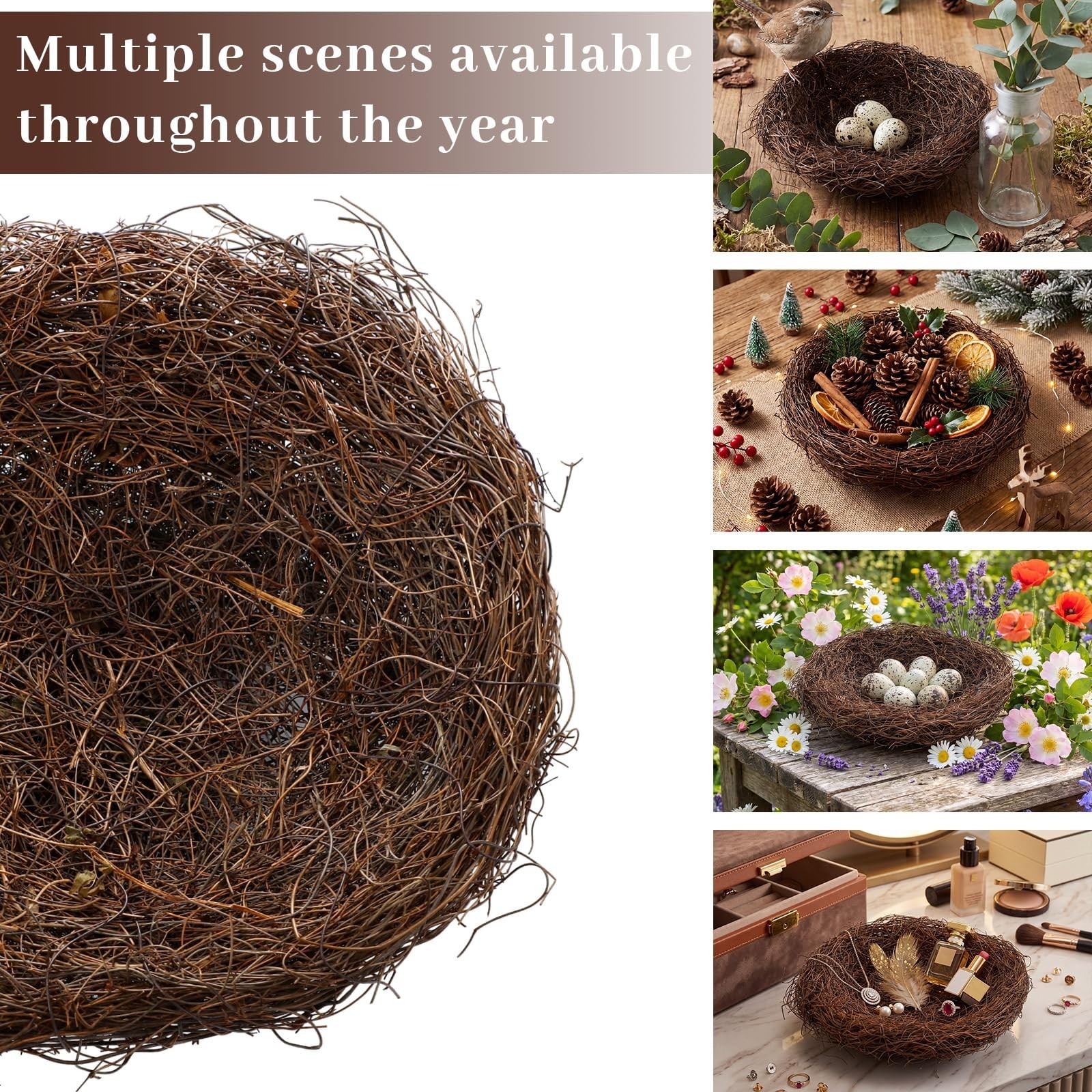 12″ Large Rattan Bird Nests – Handmade Natural Decor for Crafts, Weddings & Gard