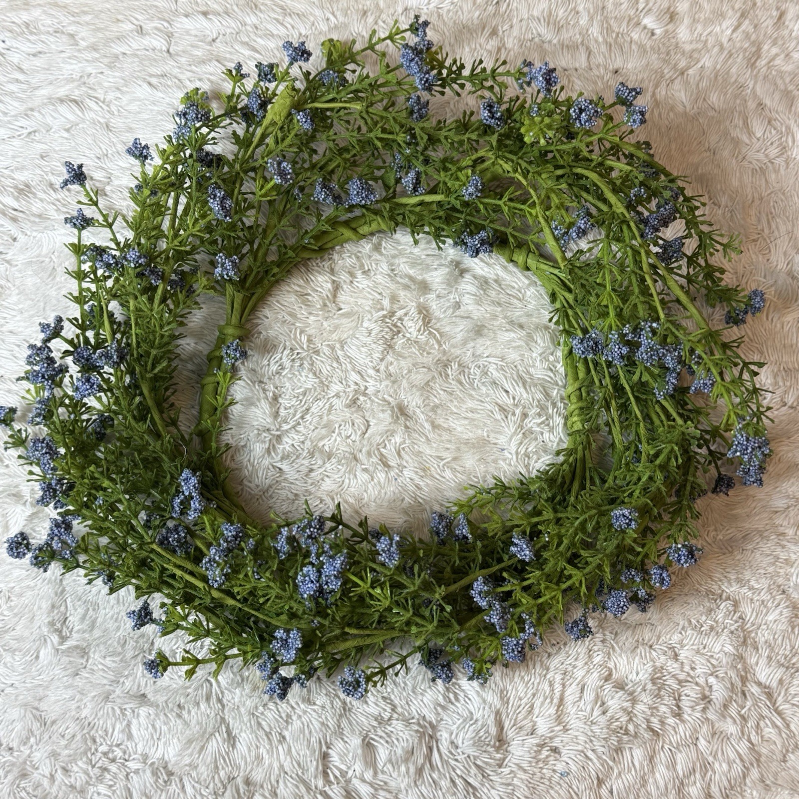 Blue Thistle Astilbe Wreath Cottage Farmhouse French Country 12” Cloth Wired