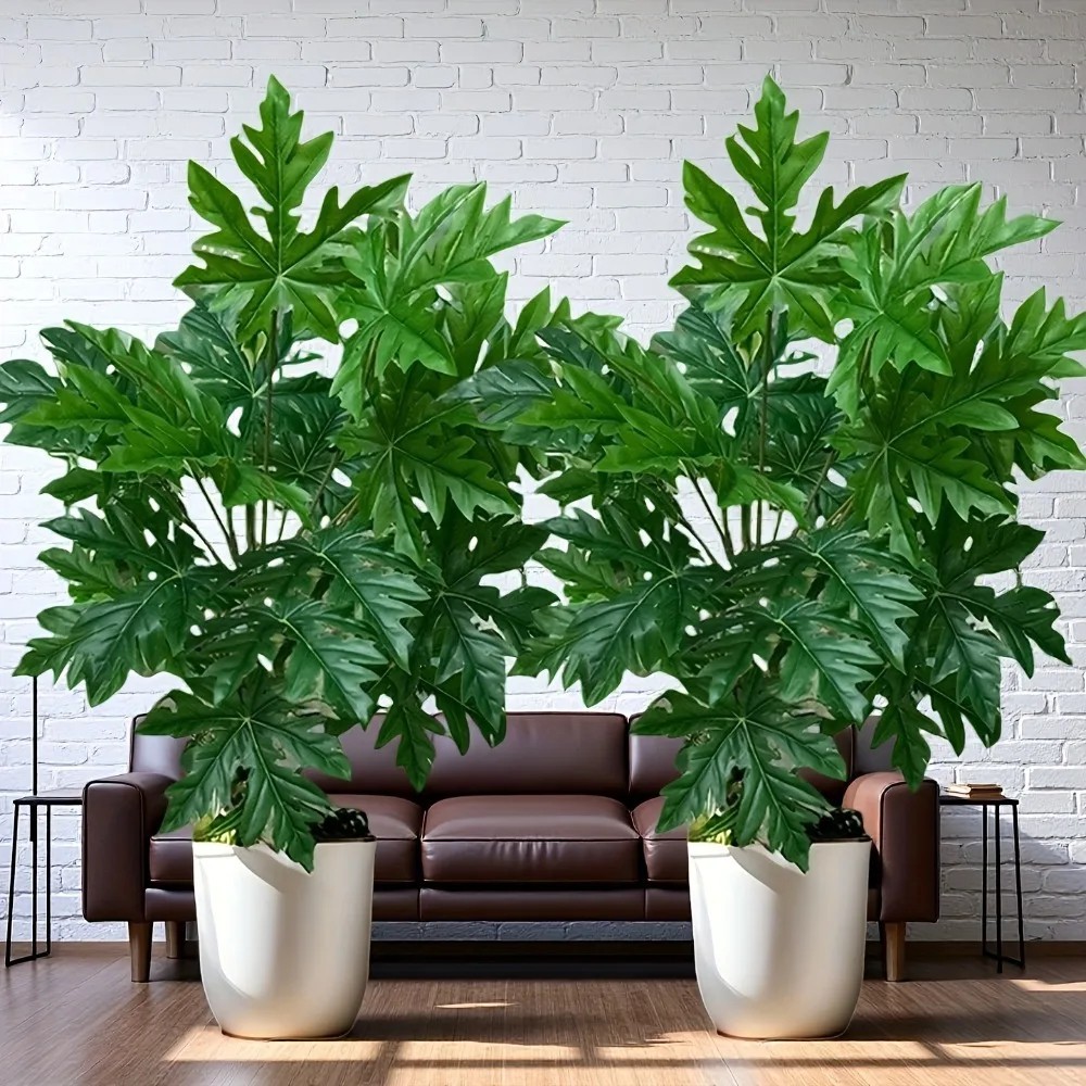 2pcs 65cm Artificial Papaya Leaves Green Plant Jungle Palm Tree Home Garden Deco