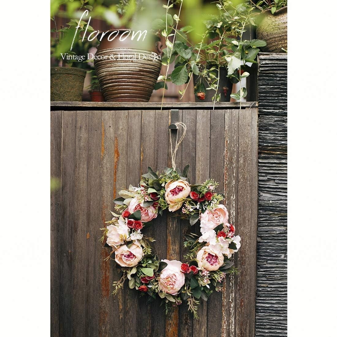 Floroom Floral Wreath, Artificial Peony Wreath, 15-16 Front D Kitchen