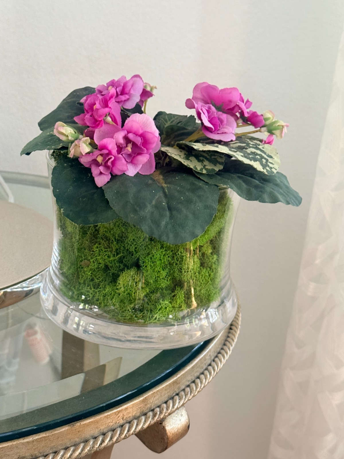 Nearly Natural African Violet with Glass Container