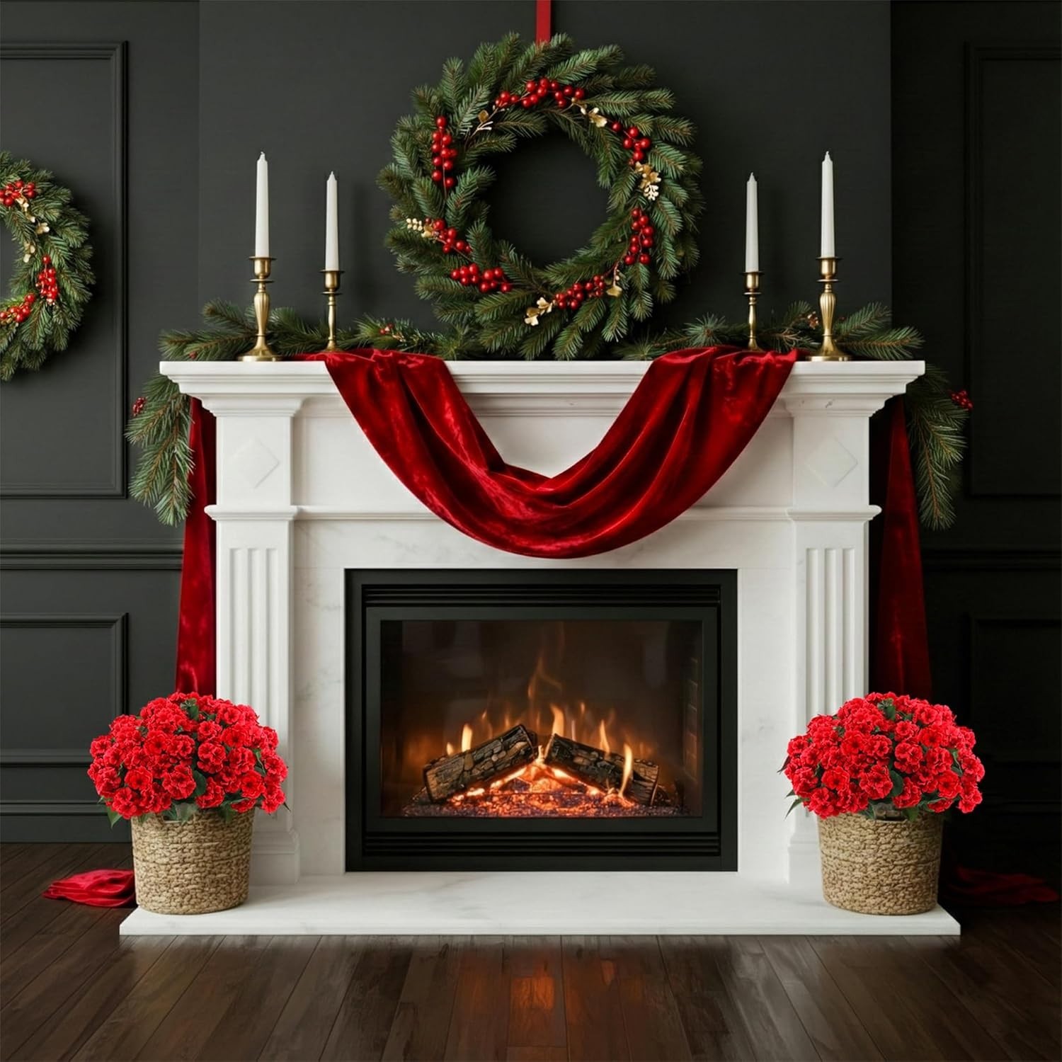Maintenance-Free 6 Pcs Red Silk Geraniums – Perfect for Christmas & Garden Decor