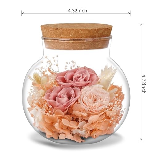 NATROSES Flowers in a Glass – Handmade Preserved Flowers Wish Bottle Dusty Pink