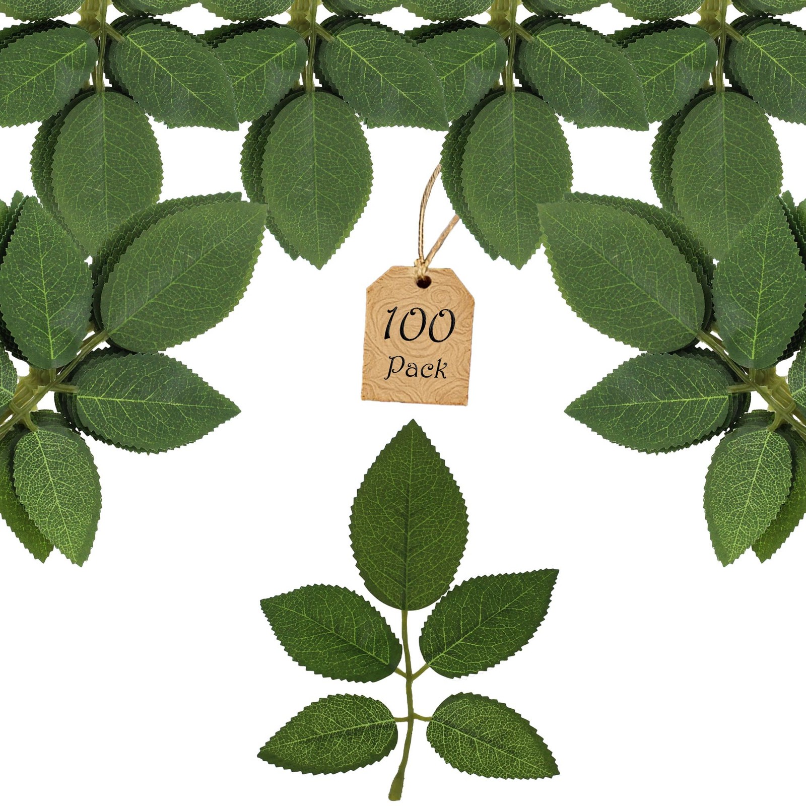 100 Pcs Artificial Flowers Green Leaf Bulk Faux Greenery Silk Fake Rose Leave…