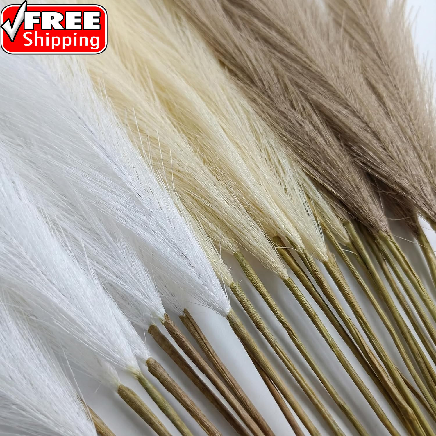 Pampas Grass Decor 21.7 Inch 30Pcs, Faux Pampas Grass White Beige Brown Ultra Fl