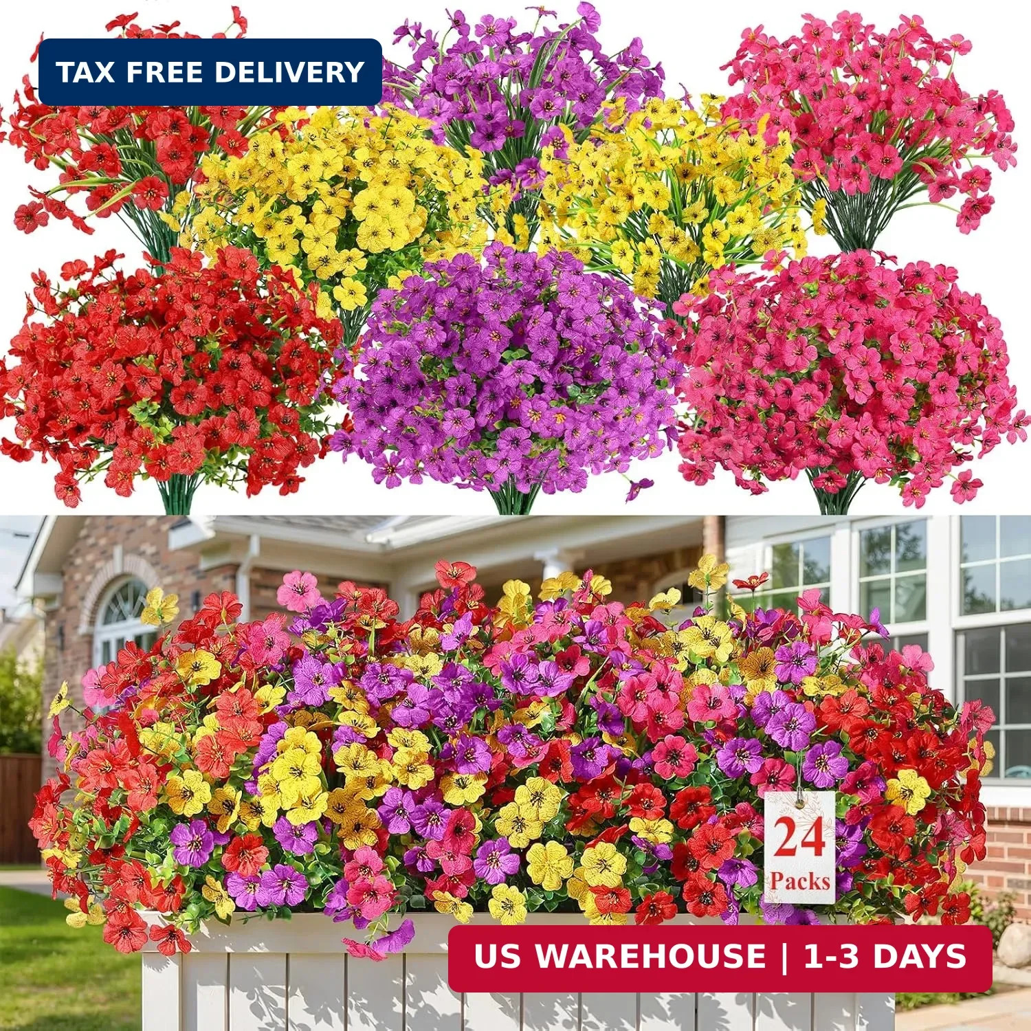 24 Bundles Artificial Flowers UV Resistant Faux Daisy Outdoor Garden Decor