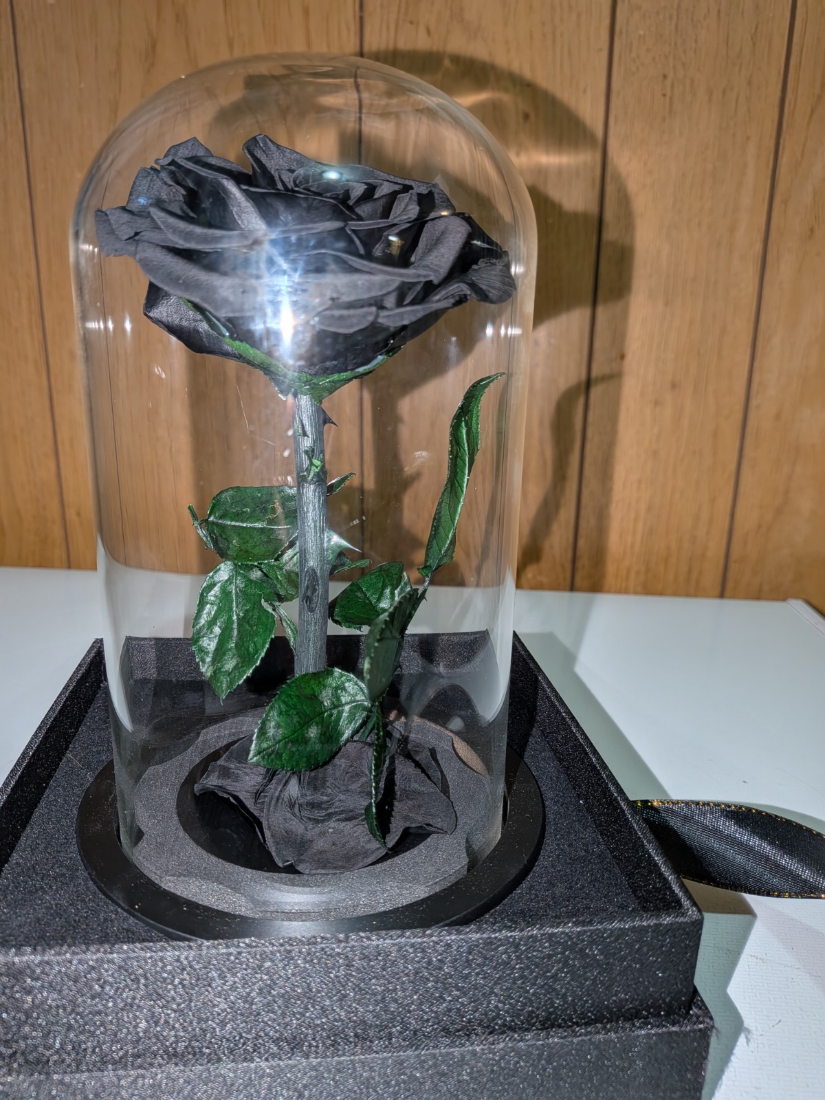 Perfectione Roses Black Rose In Glass Dome Open Box Never Used