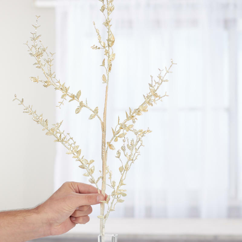 White Glittered Artificial Leaf Sprays | 2 Sprays