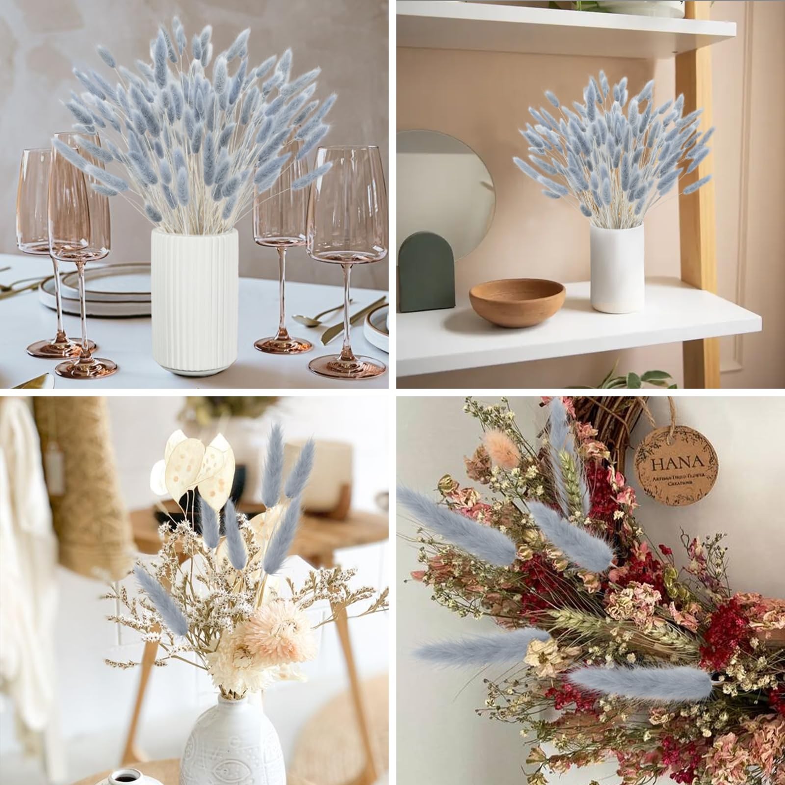 VirtuGro16IN 120pcs Blue Pampas Grass Bunny Tails Dried Flowers Rabbit Tails …