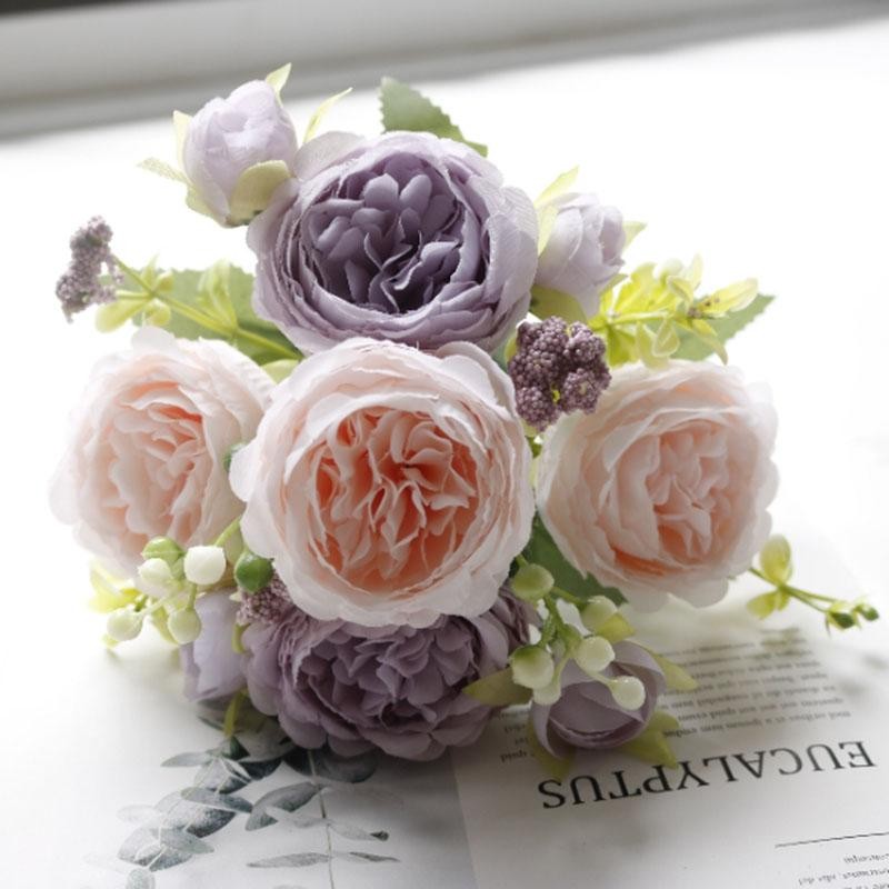 1pcs/30cm Rose Pink Silk Bouquet Peony Artificial Flower Wedding Home Decoration