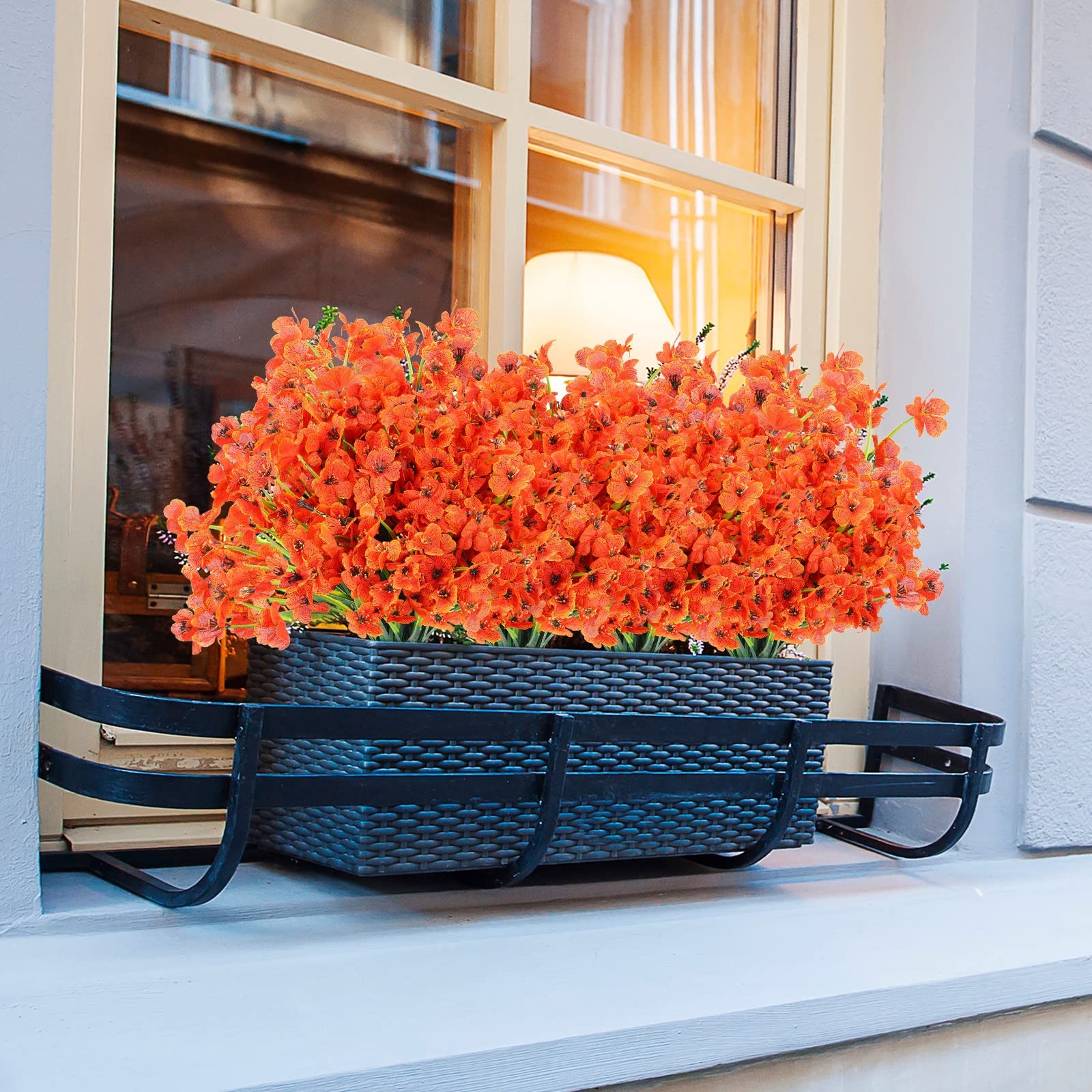 24 Pcs Orange Artificial Flowers for Outdoor Decoration, UV Resistant Silk Fa…