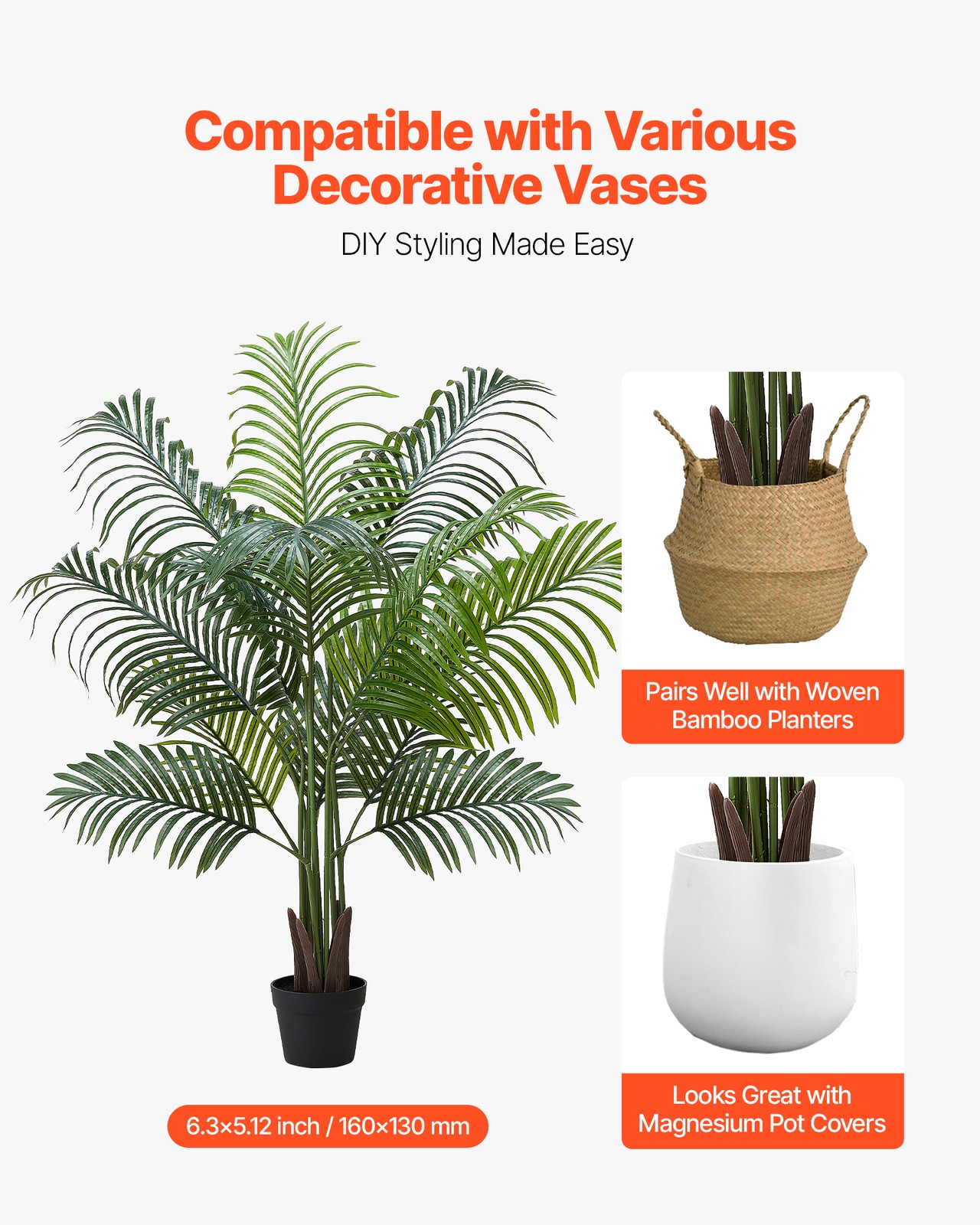 VEVOR 5ft Artificial Areca Palm Tree Faux Plant in Pot for Home Office Decor