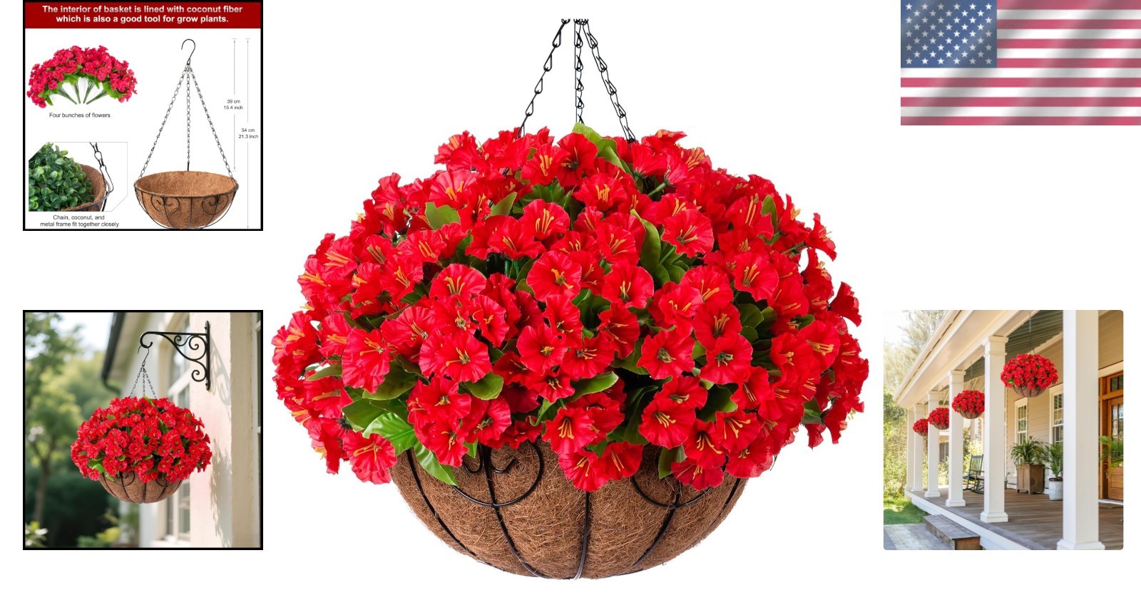 All-Season Indoor/Outdoor Red Hanging Flower Basket – Maintenance-Free Beauty