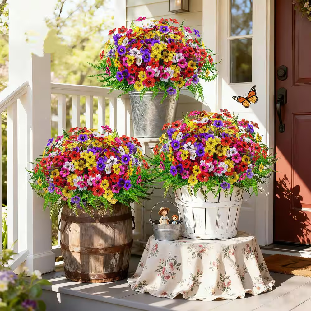 13.8 In. Multi-Colored Artificial Daisy Flower Set Outdoor Indoor Faux Flowers B