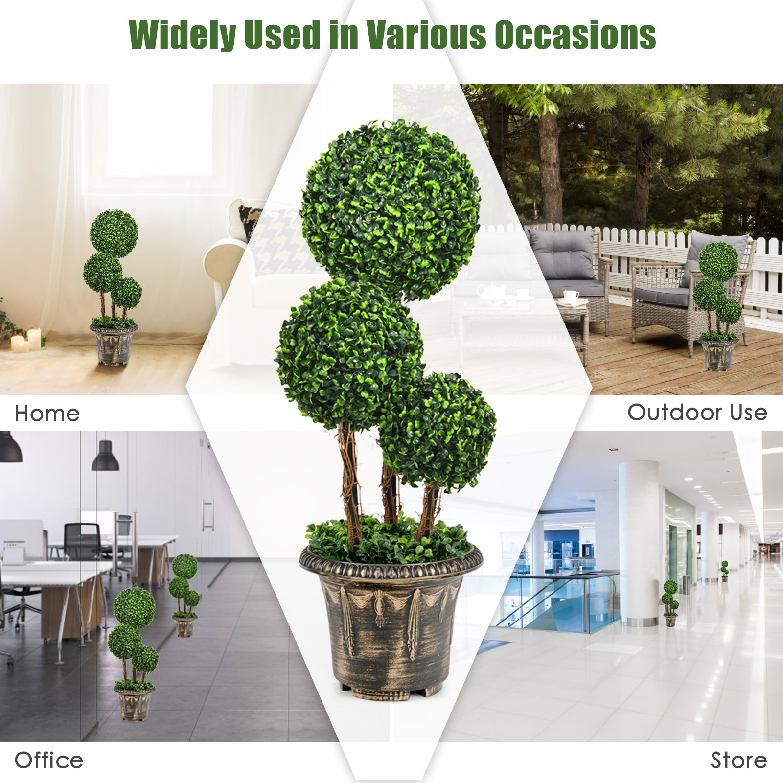 Costway 30″ Artificial Topiary Triple Ball Tree Indoor Outdoor UV Resistant