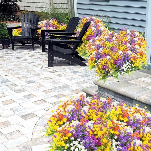 Grunyia 24 Bundles Artificial Flowers for Outdoor Decoration UV Resistant Fake