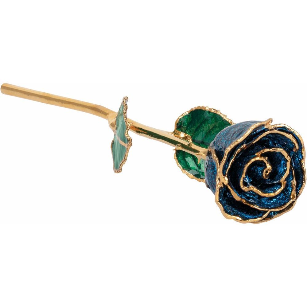 24k Gold Dipped Sparkle Blue Lacquer Real Rose Valentine’s Day Holiday Gift