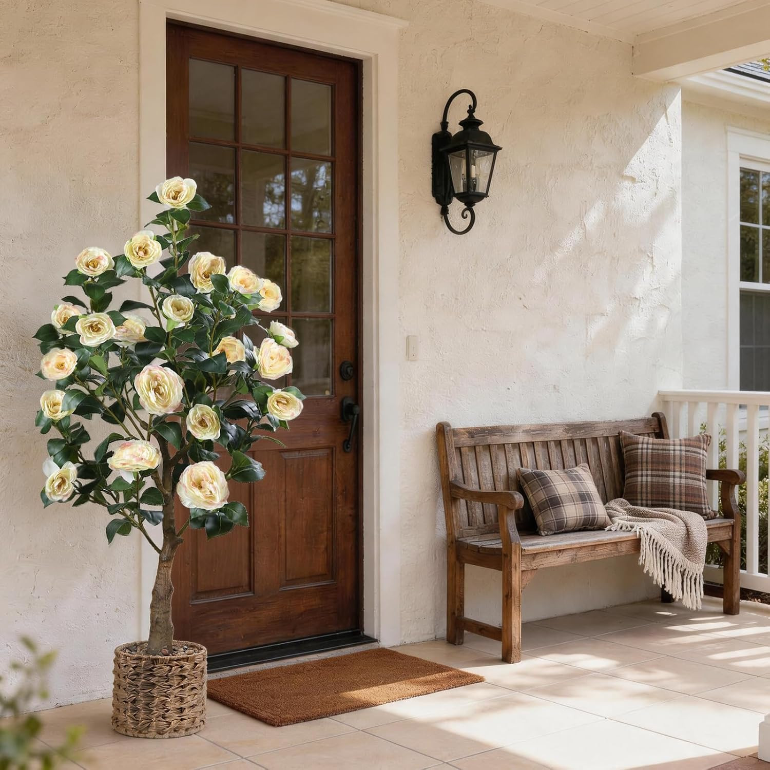 48″ Artificial Camellia Tree 2 Pack, Faux Potted Camellia Flower Tree Fake Camel