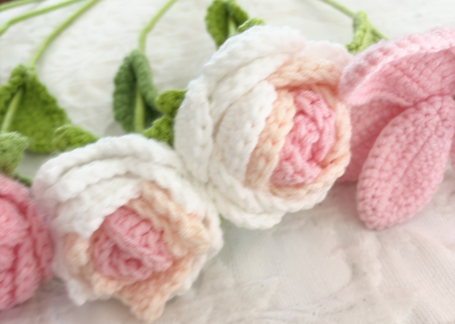 Handmade Crochet Flower Bouquet Pink Roses Lily Knit Flowers Gift Home Decor