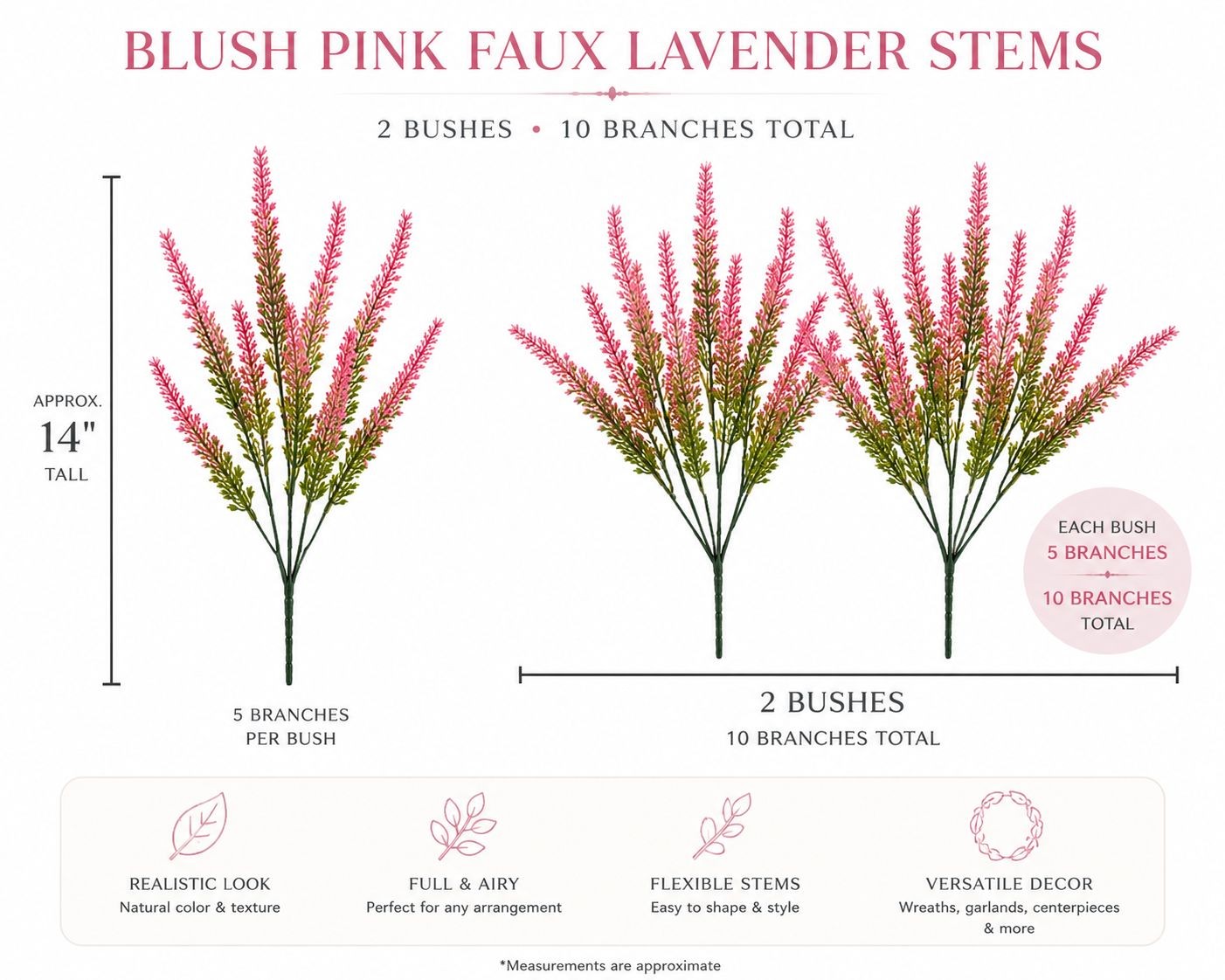 Blush Pink Faux Lavender Stems Artificial Heather Bush Floral Filler Wreath Flow