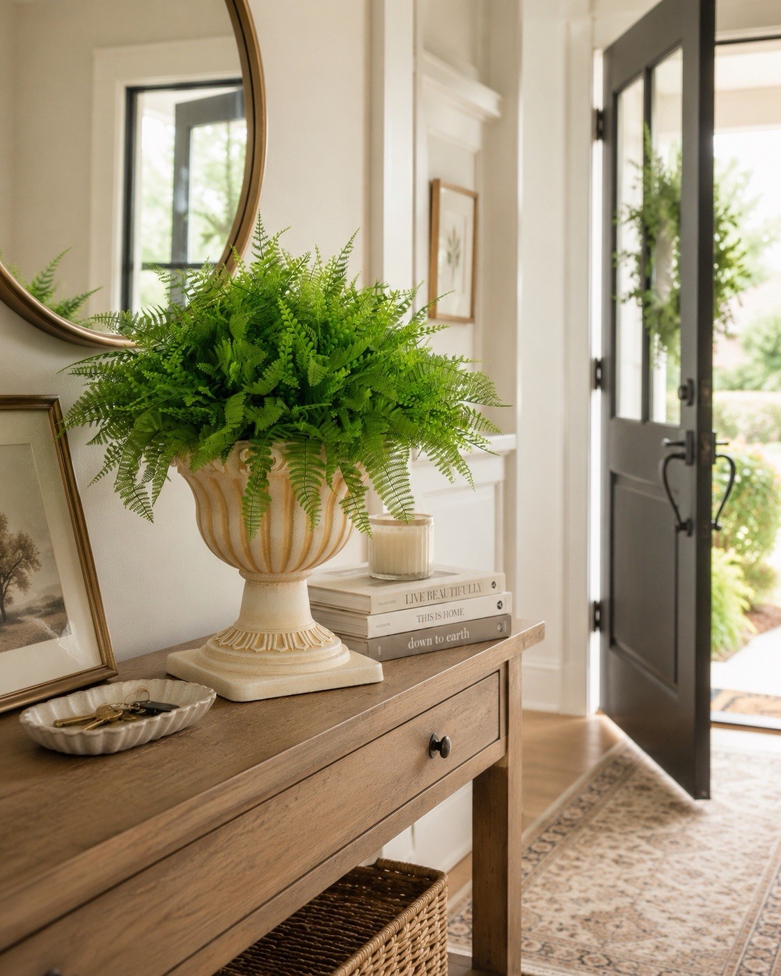 22” UV Artificial Fern in Decorative Urn Planter Indoor/Outdoor