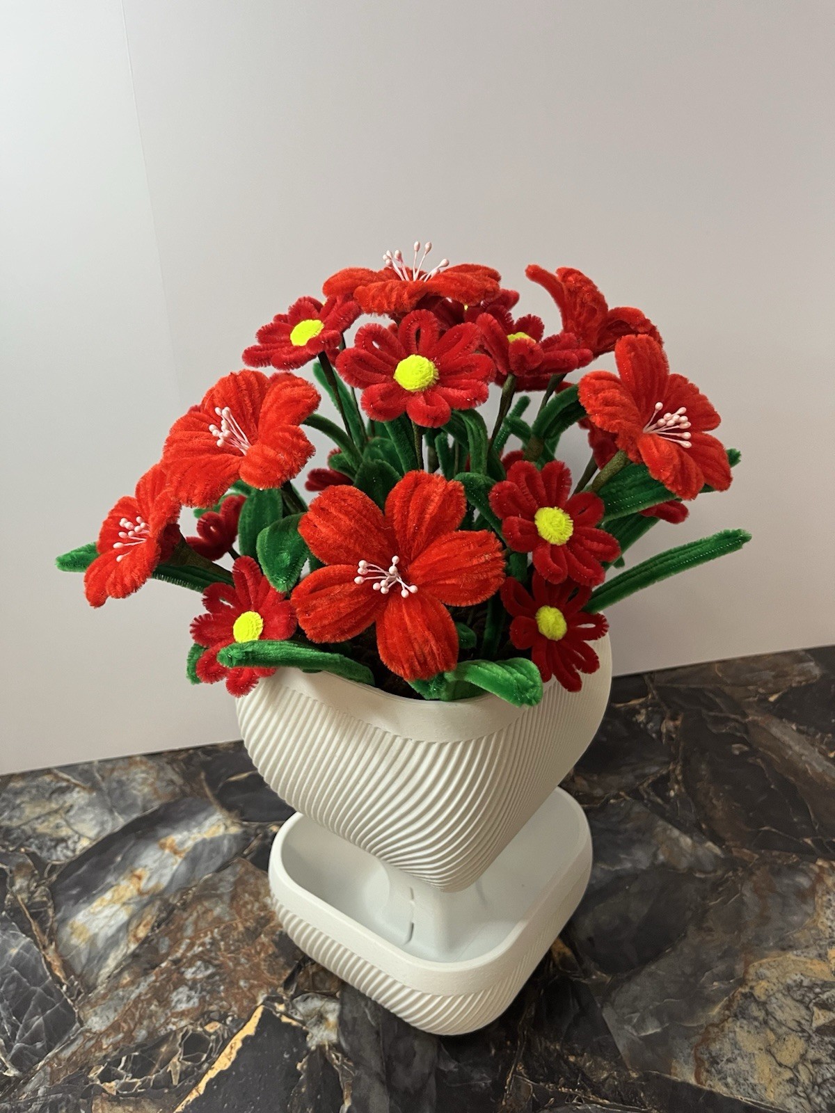 Elegant Handmade Red Velvet Flowers Eco Modern White Vase home or Office Decor