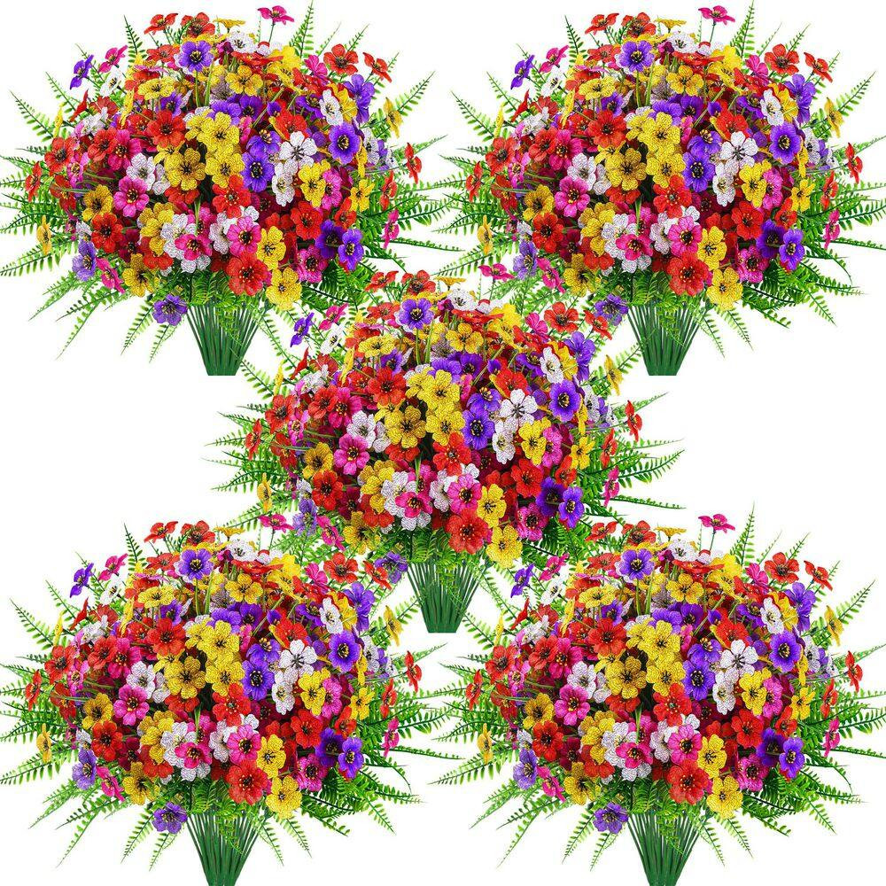 13.8 In. Multi-Colored Artificial Daisy Flower Set Outdoor Indoor Faux Flowers B