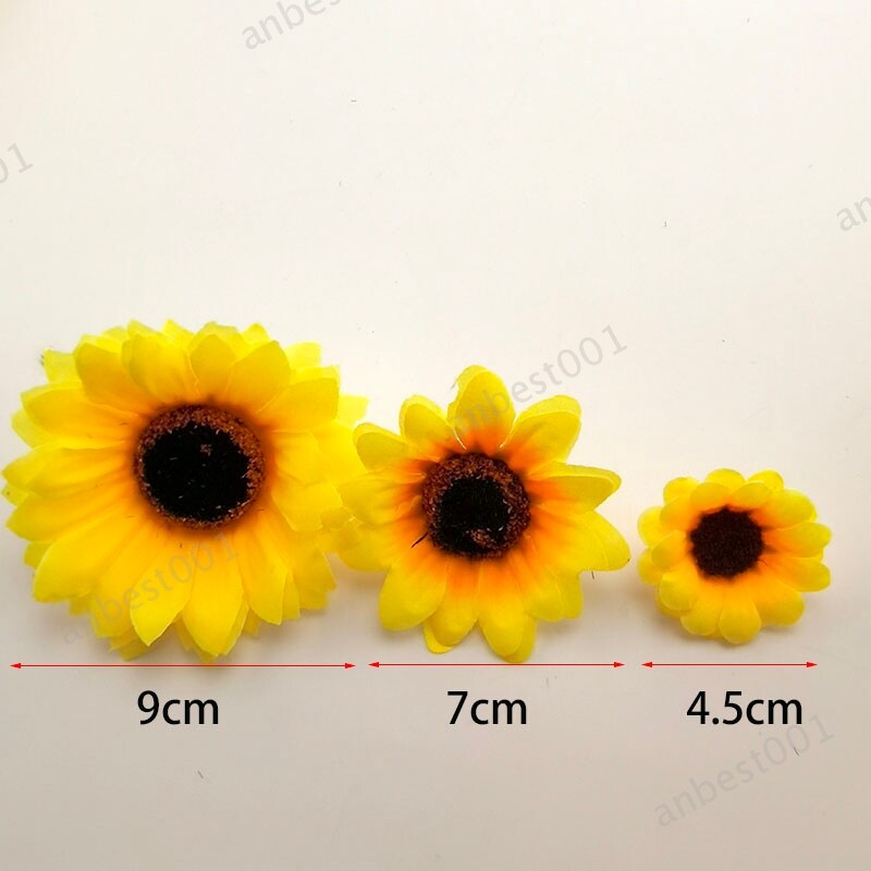 50pcs Mini Artificial Flower Silk Sunflower Head Gift Box Yellow Daisy Head