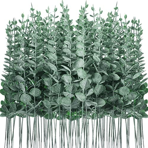 Pcs Eucalyptus Stems Faux Greenery Artificial Eucalyptus Leaves 100 Dark Green