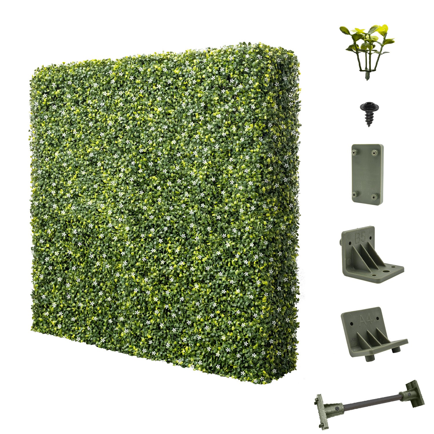 Artificial Boxwood Hedge Wall With White Flowers Faux Leaves Room Divider Fence