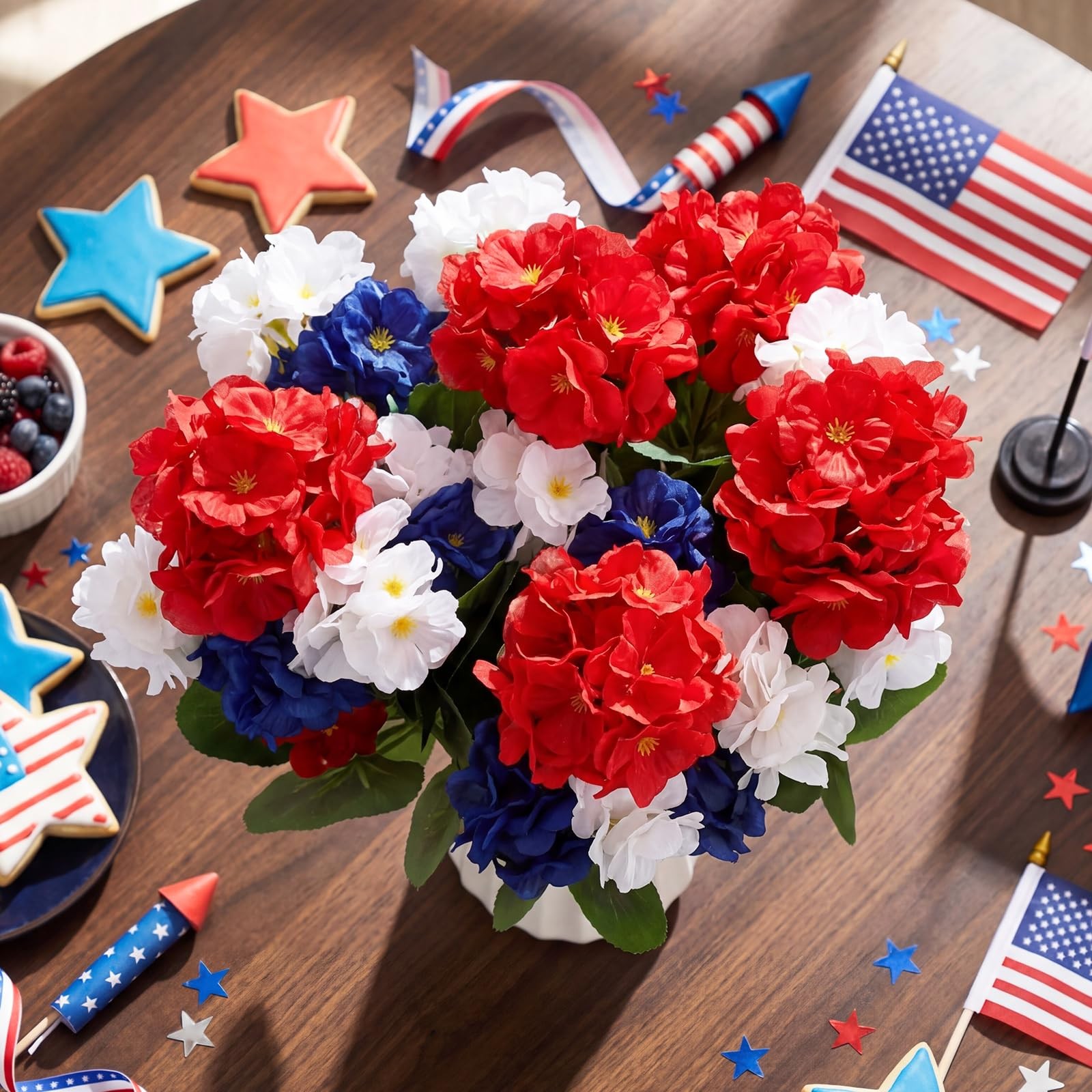 4 Pcs Patriotic Artificial Flowers Red White and Blue 4th of July Flower Silk…
