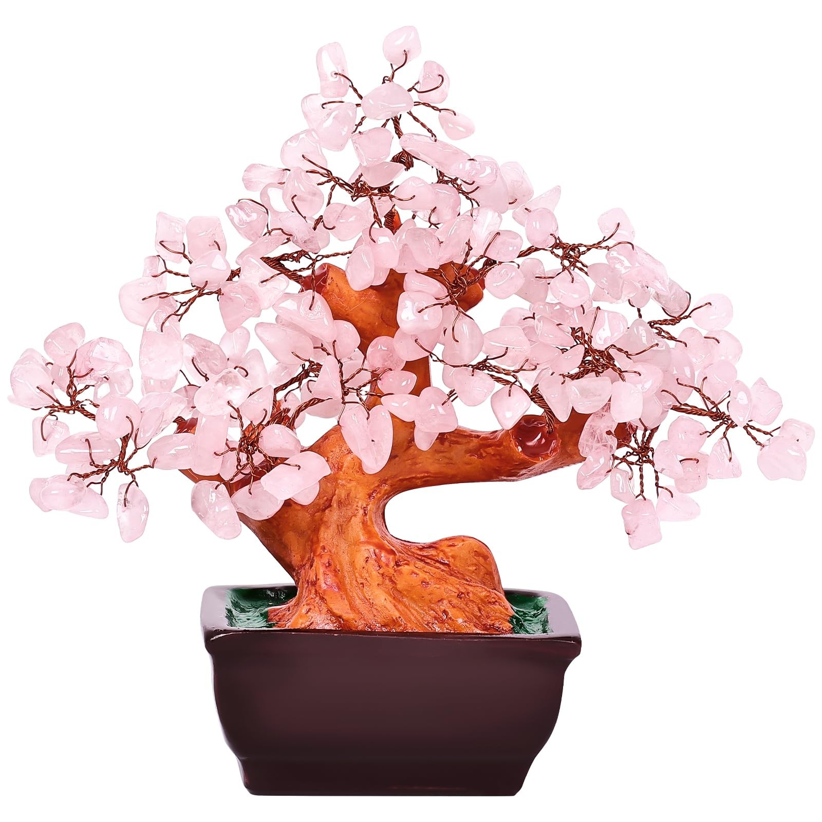 Árbol del dinero cristal cuarzo rosa natural Feng Shui, bonsái cristal curativo