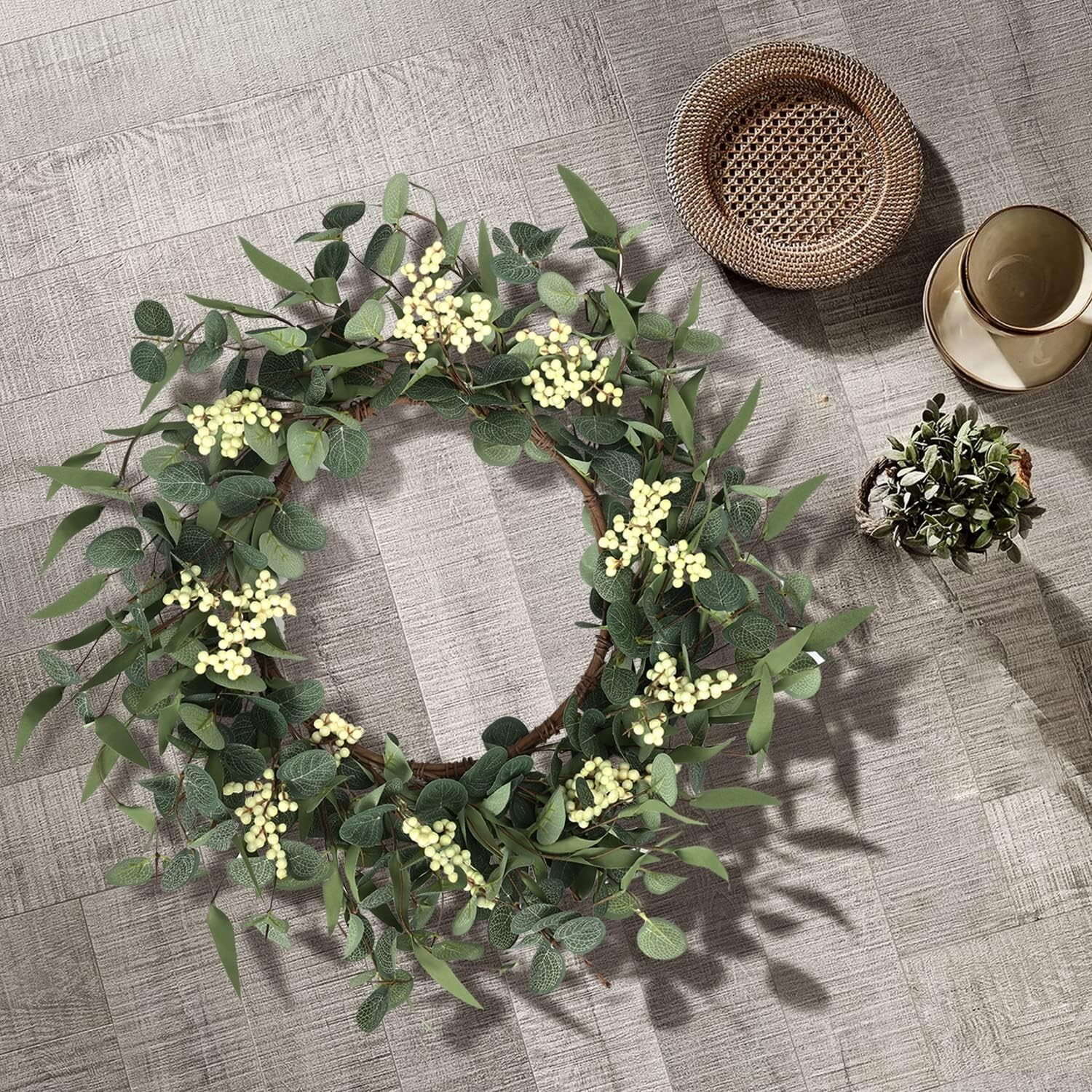 Seasonal Ready 20” Eucalyptus Wreath with Lifelike Design – Elegant Home Accent