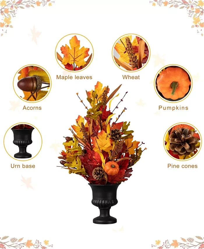 Glitzhome 24” Fall Maple Leaf Urn Table Tree Autumn Harvest Indoor Centerpiece