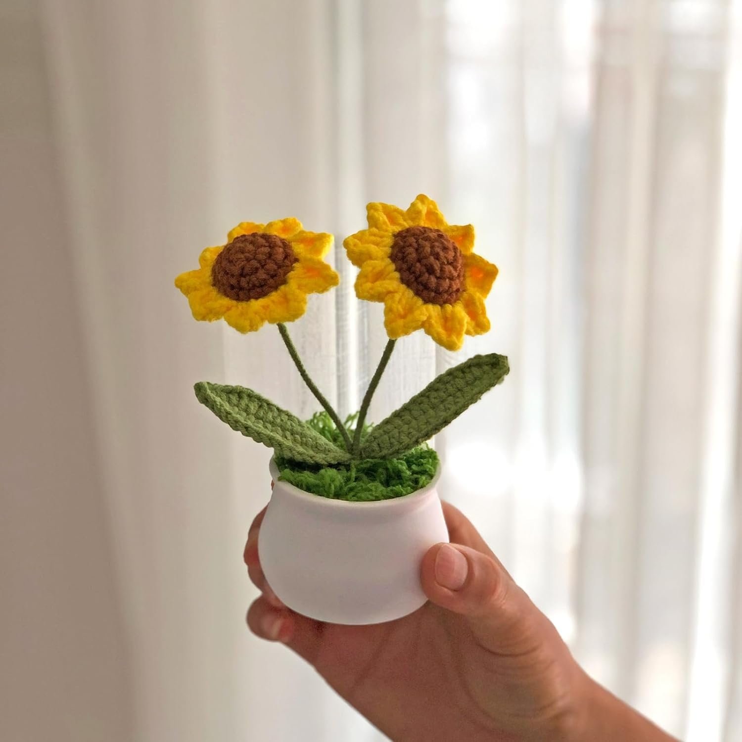 Compact Crochet Flower Decoration for Home Office Car Dashboard Sunflower