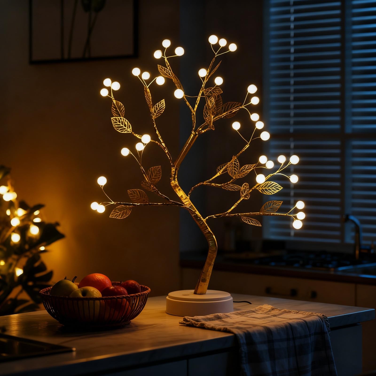 Pearl Gold Leaf Tree Shaped Light Warm White 36 Decoration Table Lamp Battery…
