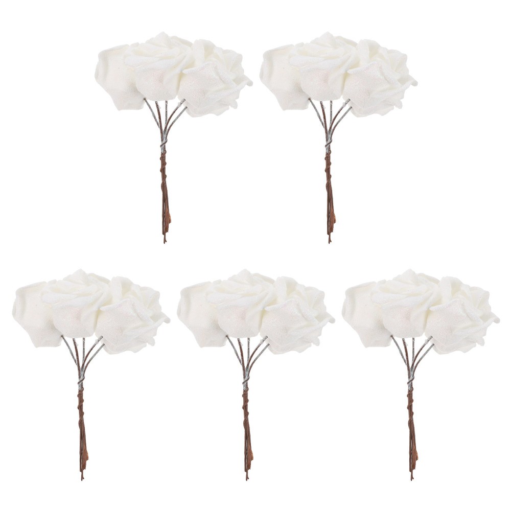 25 PCS Glitter White Rose Fake Flower Bridal Shower Roses Flowers