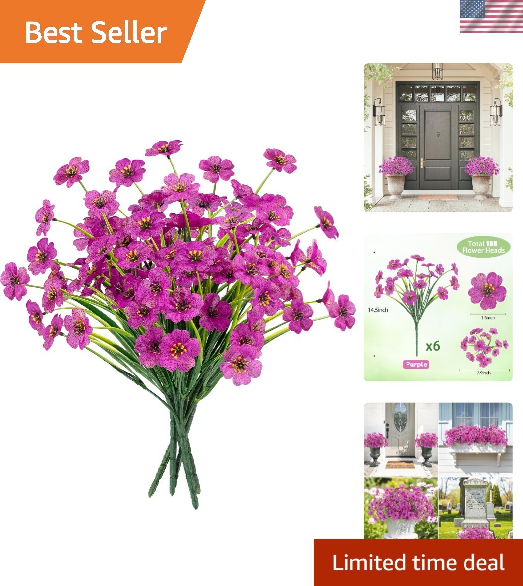Vibrant Purple Artificial Flowers – 6 Bundles UV Resistant for -Round Use
