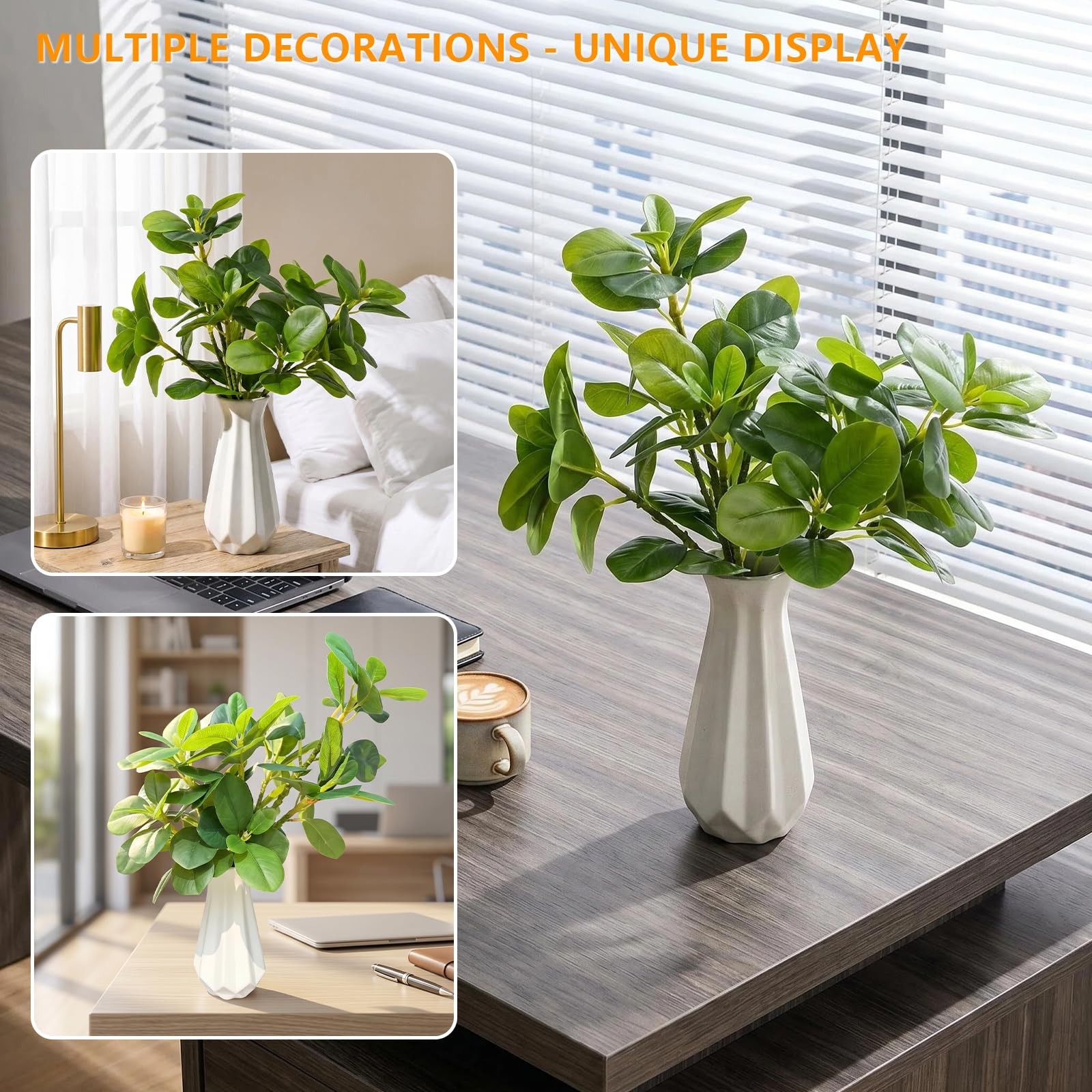 Small Fake Plants in White Vase for Indoor Home Decor