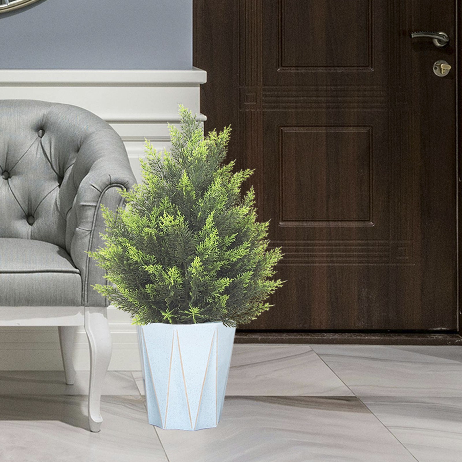 2 Pack 60 cm Artificial Cypress Tree Potted Shrub Indoor and Outdoor Yard Decor
