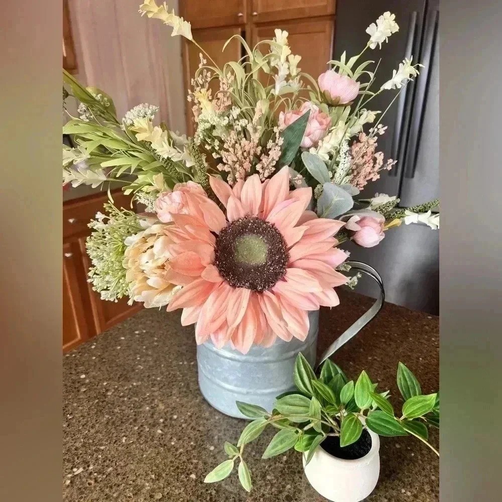 NEW Southern Sunflower farmhouse floral arrangement in galvanized container