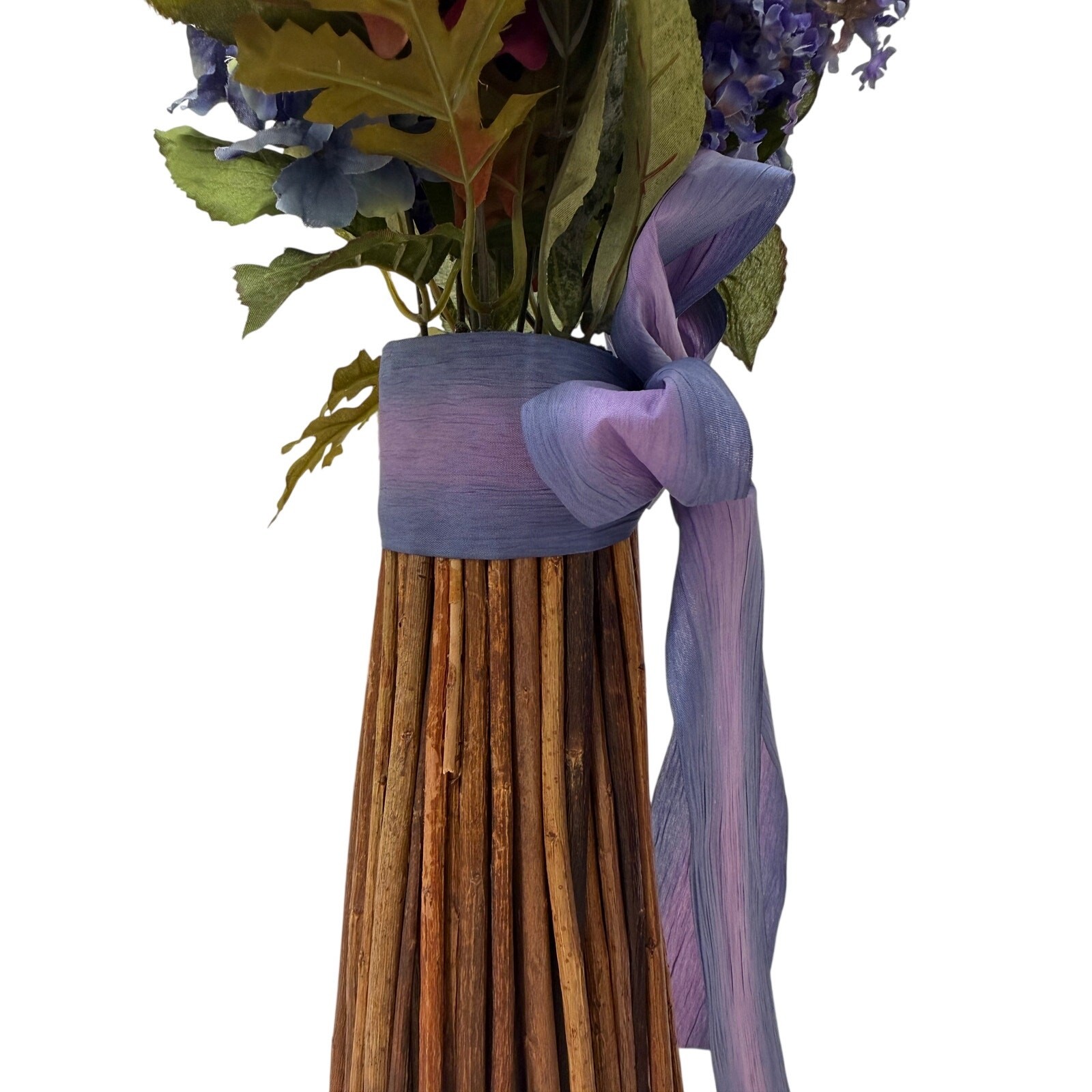 Rustic Twig Vase Floral Arrangement Purple Blue Decor
